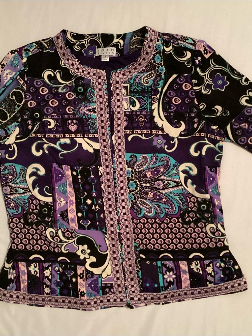 VIntage Classic Joan Rivers Ladies Decorative Trim Open Jacket Size M